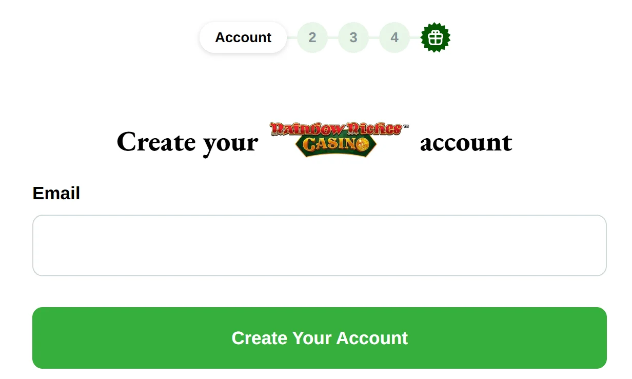 Rainbow Riches Casino creating a new account